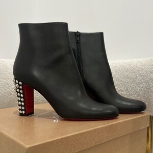 Christian Louboutin AUTHENTIC Black Leather Ankle Boots with Studded Heel
